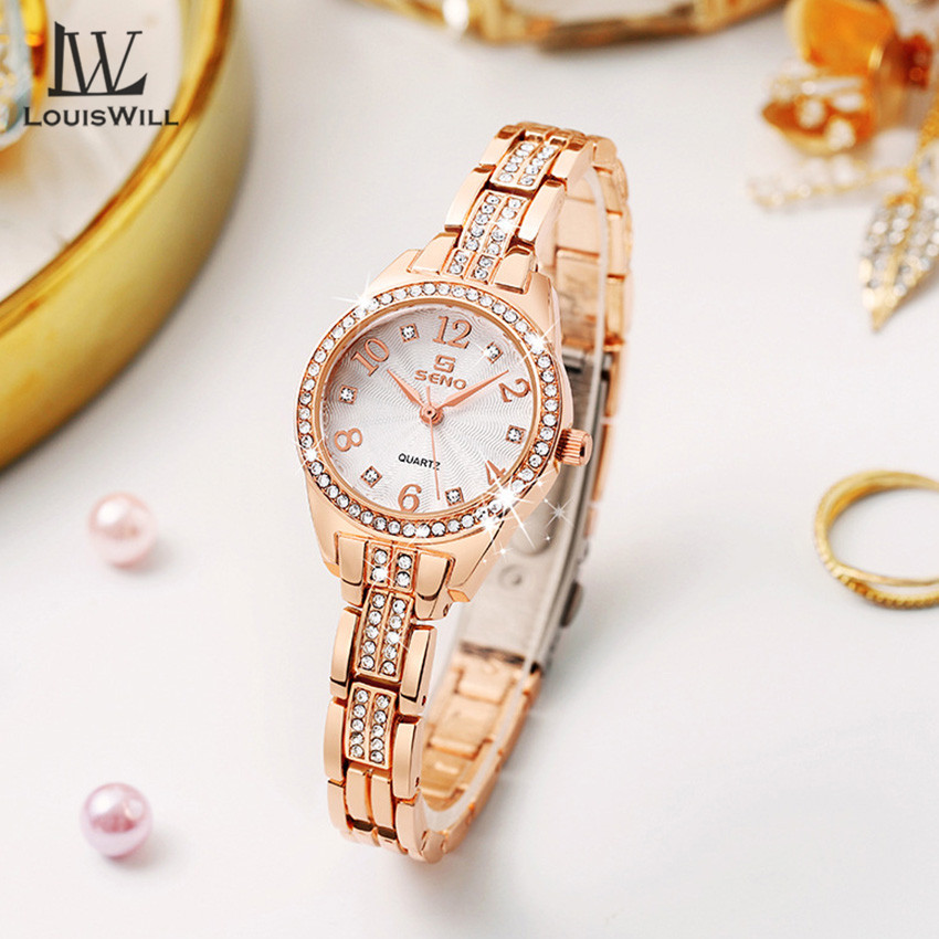 素晴らしい外見 Casual Women Rhinestone Chain Leather Band Wrist Watch