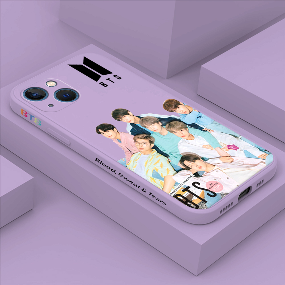 Hontinga for iPhone 13 Mini Back Cover Fashion Cool BTS Side Design Case Square Edge Liquid Silicone Phone Cases. 