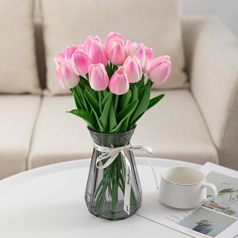 5 Pcs Artificial Tulips Faux Silk Flower Bouquet for Home Party Wedding Decoration 34cm. 