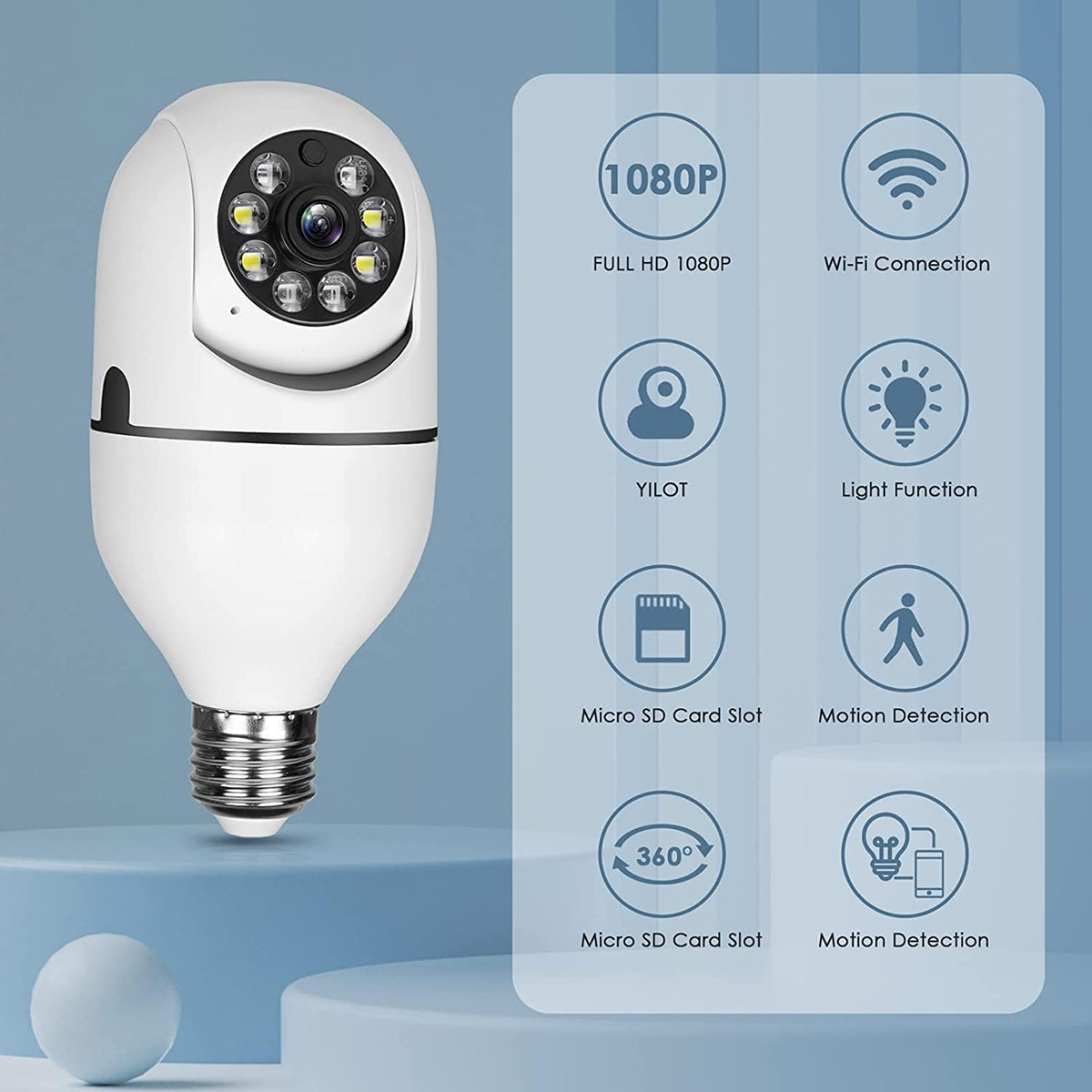 Wifi Wireless Light Bulb Camera 2 Megapixel E27 360 Degree HD (V380 Pro). 