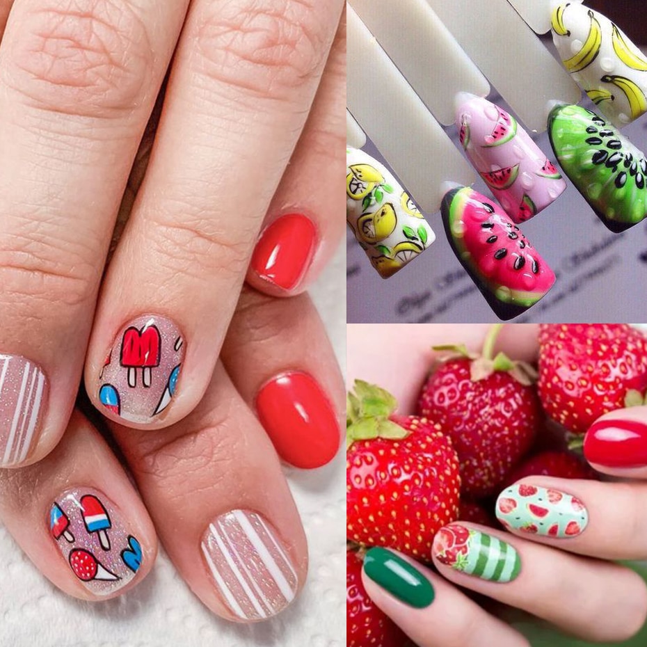 【VisioN Shop】Strawberry Watermelon Nail Sticker Decal Delicious Fruit Slider For Nail Tip Transfer Nail Decor GLSTZ461-500. 