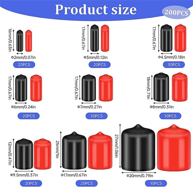 200 Pieces Rubber End Caps Flexible Screw Cap Covers Plastic Screw Caps In 9 Size. 
