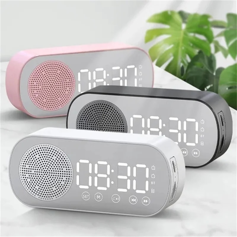 New Desk Speaker Clock Bluetooth Speaker FM Radio Alarm Clock HiFi Sound HD Mirror Screen Support TF Card for Bedroom Clock. 