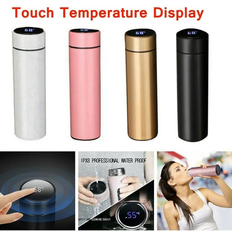 500ml Thermos Stainless steel tumbler insulated water bottle cute coffee thermos cup LED Touch Display Temperature Vacuum Flasks Drinkware smart hot water bottle travel mug with extra battery gift