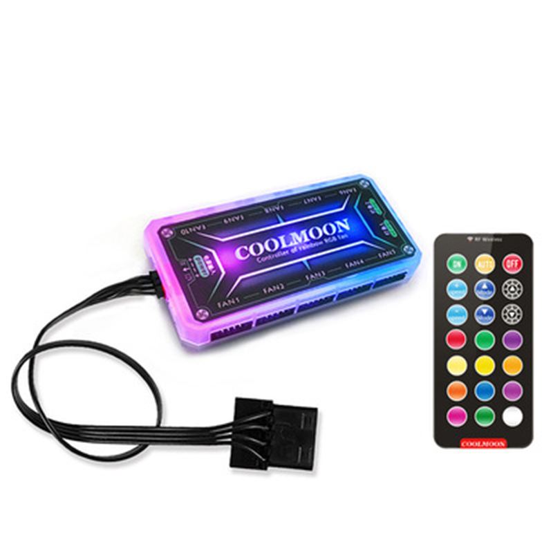 RGB Fans Remote Controller 12V 5A Color Controller with 10pcs 6pin Fan Port 2pcs 4pin Light Bar Port with Nice material. 