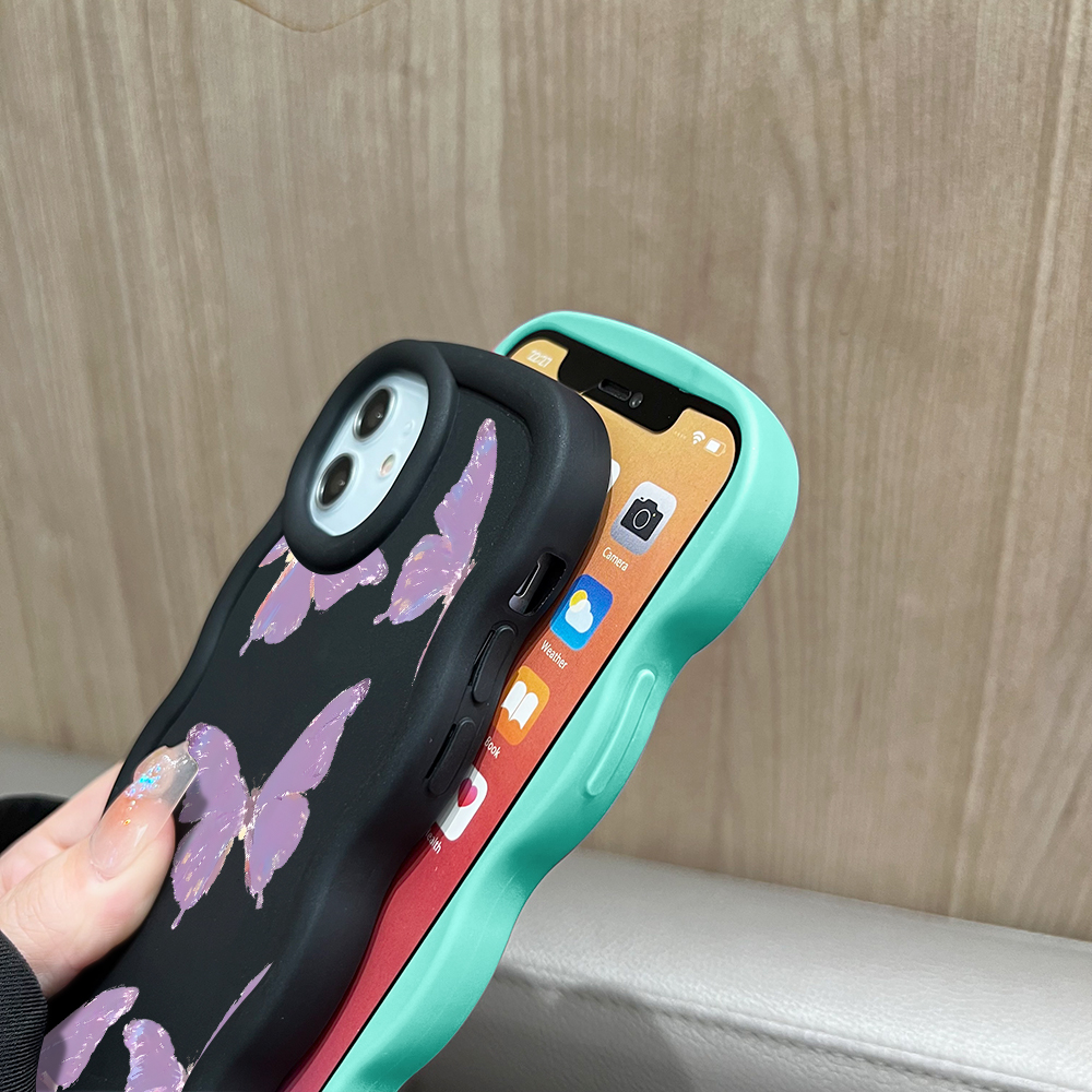 TA for Infinix Hot 40 Pro Tecno Spark 20 Pro Back Cover Macaron Wave Soft Silicone Mobile Phone Cover Purple Butterfly Pattern Case. 