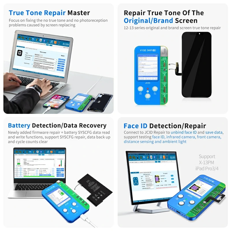JC V1SE Wifi Programmer for iPAD /iPhone X 11 12 13 Mini 14 15PM Original Color Touch Shock Rear Camera Face ID Battery Repair. 