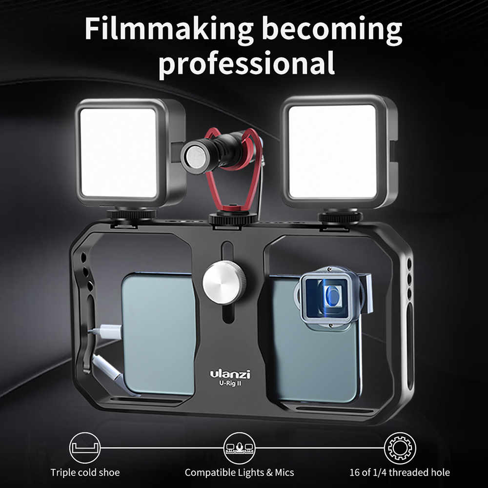 Ulanzi U-Rig II Universal Metal Video Cage for Smartphone Filmmaking Case with Cold Shoe Slots Stabilizer Stabilizing Hand Grip Tripod Mount Compatible with iPhone Android Phones. 