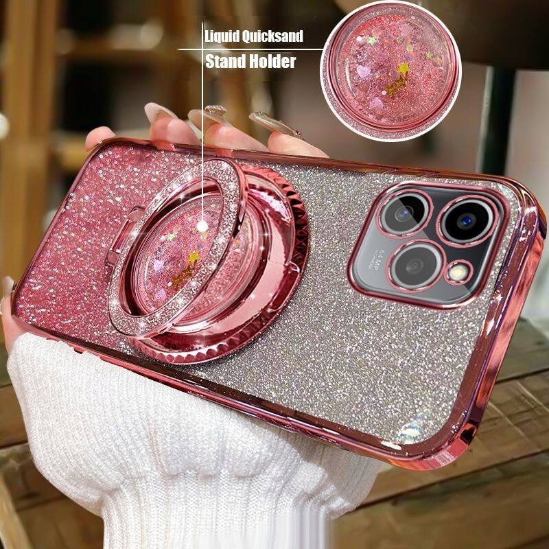New Phone case Infinix Hot 40 Hot 40i Hot 40 Pro Back cover Liquid Glitter Quicksand Hourglass Stand Holder Luxury Shiny Gradient Plating Girls Slim Phone cases Transparent softcase Silicone Pouch Women. 
