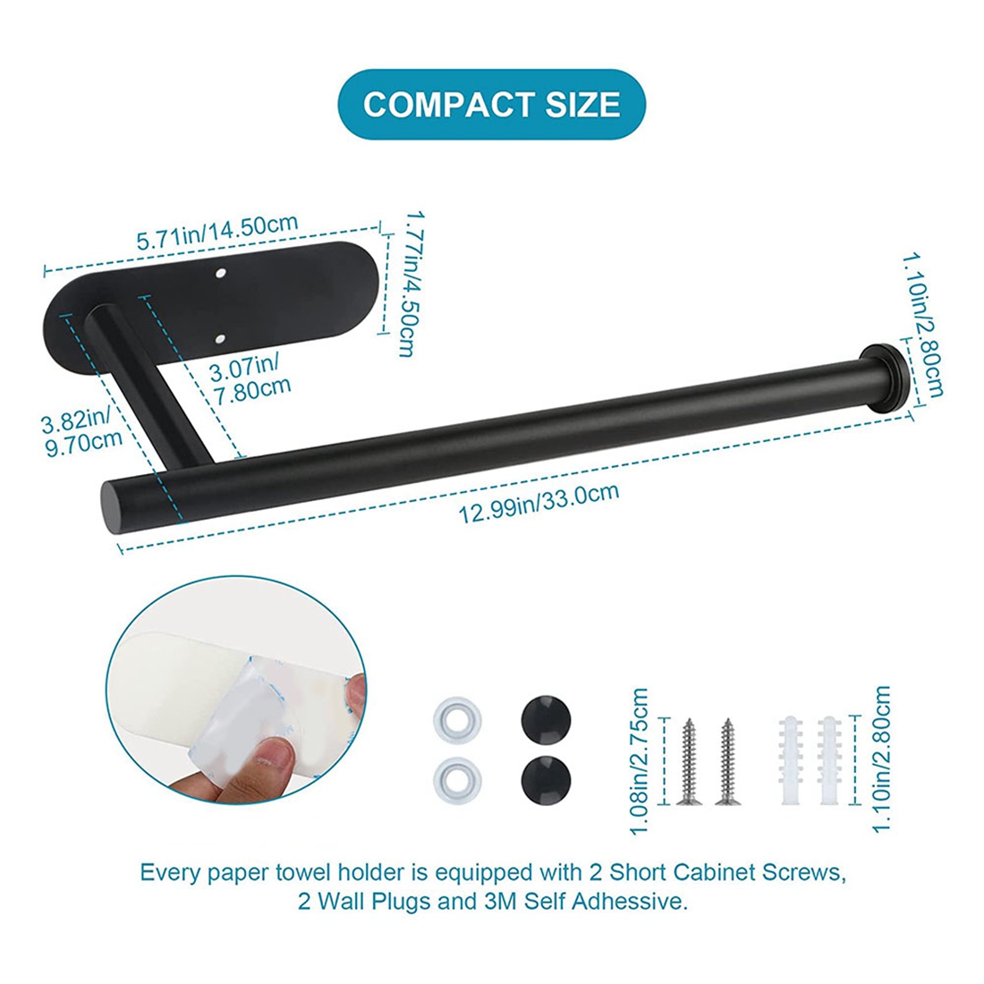 Paper Towel Holders - Under Cabinet Paper Towel Roll Rack Mount Vertical or Horizontal, on Wall for Kitchen, Bathroom. 