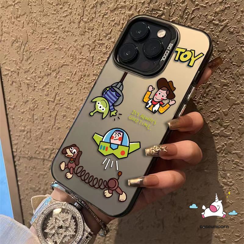 Fashion Sticker Cute Alien Buzz Lightyear Phone Case Compatible for IPhone 11 14 12 15 13 Pro Max XR X XS Max 14 15 Plus Cartoon Toy Story Luxury Plating Metal Shockproof Soft Cover. 
