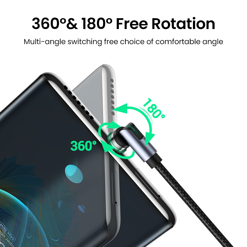 UGREEN USB Magnetic Charging Cable 360 Degree Rotating Right Angled Fast Charging Micro USB Type C Phone Charger Data Cable for Android Phone Samsung Xiaomi Huawei Google. 