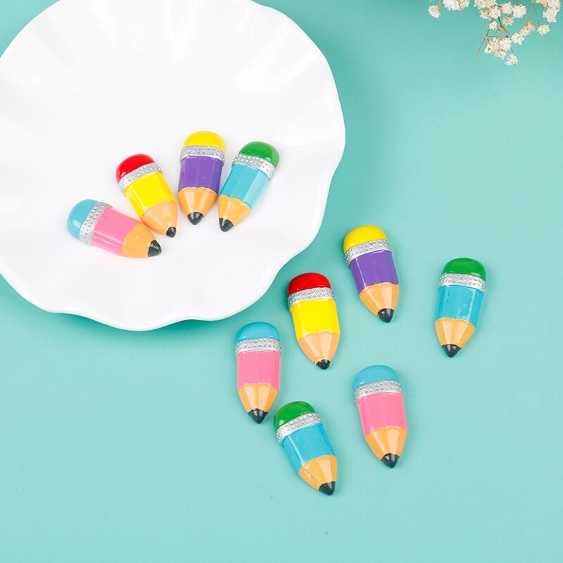 10PCS Simulation Colorful Pencil Learning Stationery Ruler Schoolbag Computer Calculator Resin DIY Accessories Dollhouse Decor. 