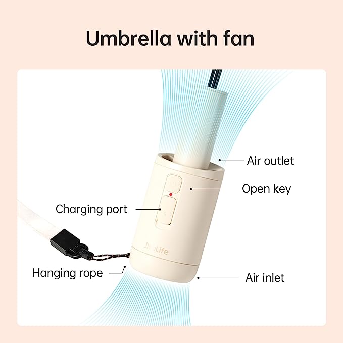 Jisulife FA52 Portal Umbrella Fan Portable Umbrella Sun Life 1 Model Comes with a Built-in Fan Lightweight Sun Protection at UPF 50+ level 1 Pcs. 