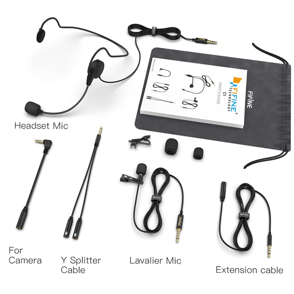 FIFINE Lavalier Lapel Microphone for Cell Phone DSLR Camera,External Headset Mic for Vlogging Video/Interview/ Podcast. 