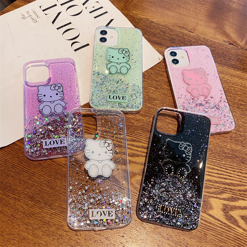Phone case Samsung Galaxy M02 Shiny Ring Case Glitter Soft Transparent Hello Kitty Cases For Samsung M02 Back Cover Stars Moon Girls. 