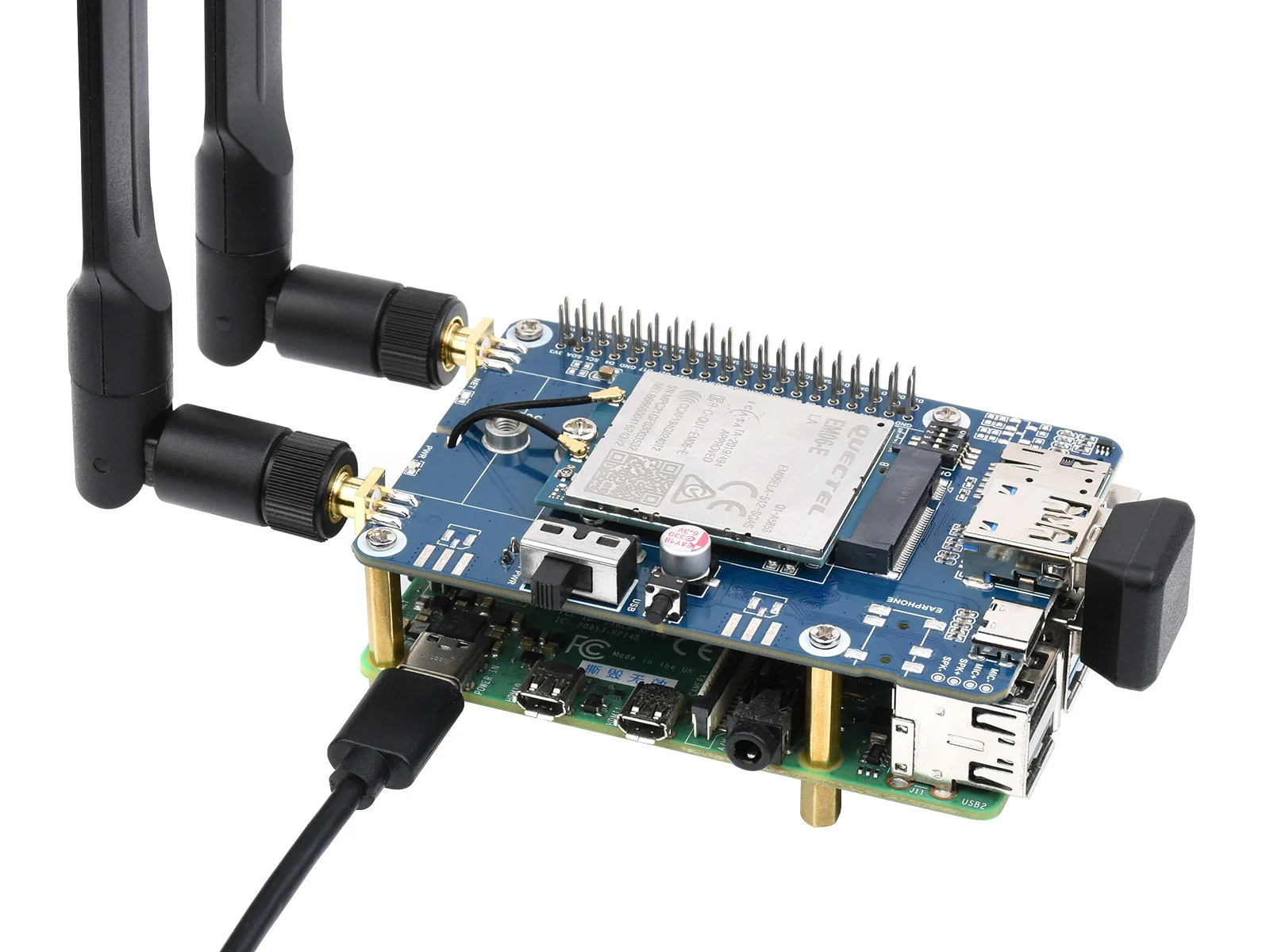 Waveshare EM06-E LTE Cat-6 HAT for Raspberry Pi, Dual Antennas LTE-A, Multi Regions Multi Band,. 