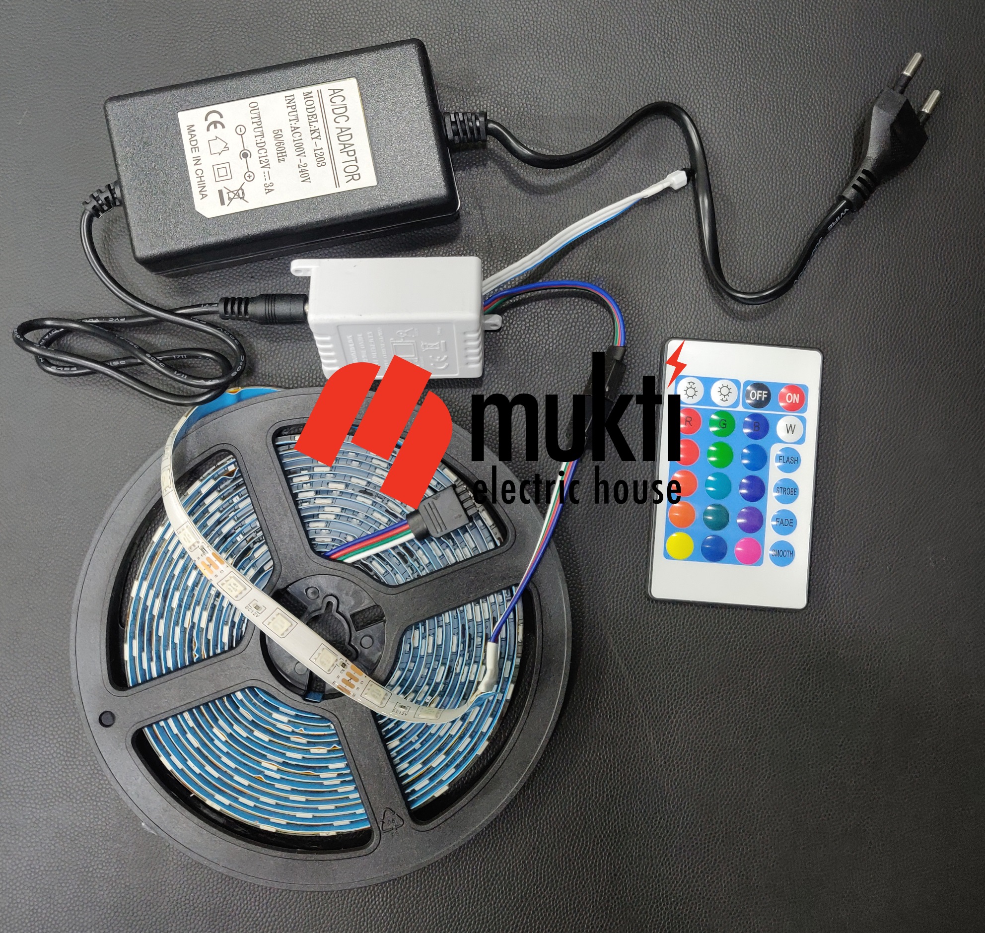 RGB LED Strip Light 16 Colors 5 Meters with Remote Control Adapter Blue Green Red White. 