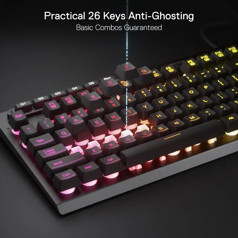 Redragon K513 RGB Membrane Gaming Keyboard, Standard 104 Keys Linear Wired Mechanical-Feel Keyboard. 