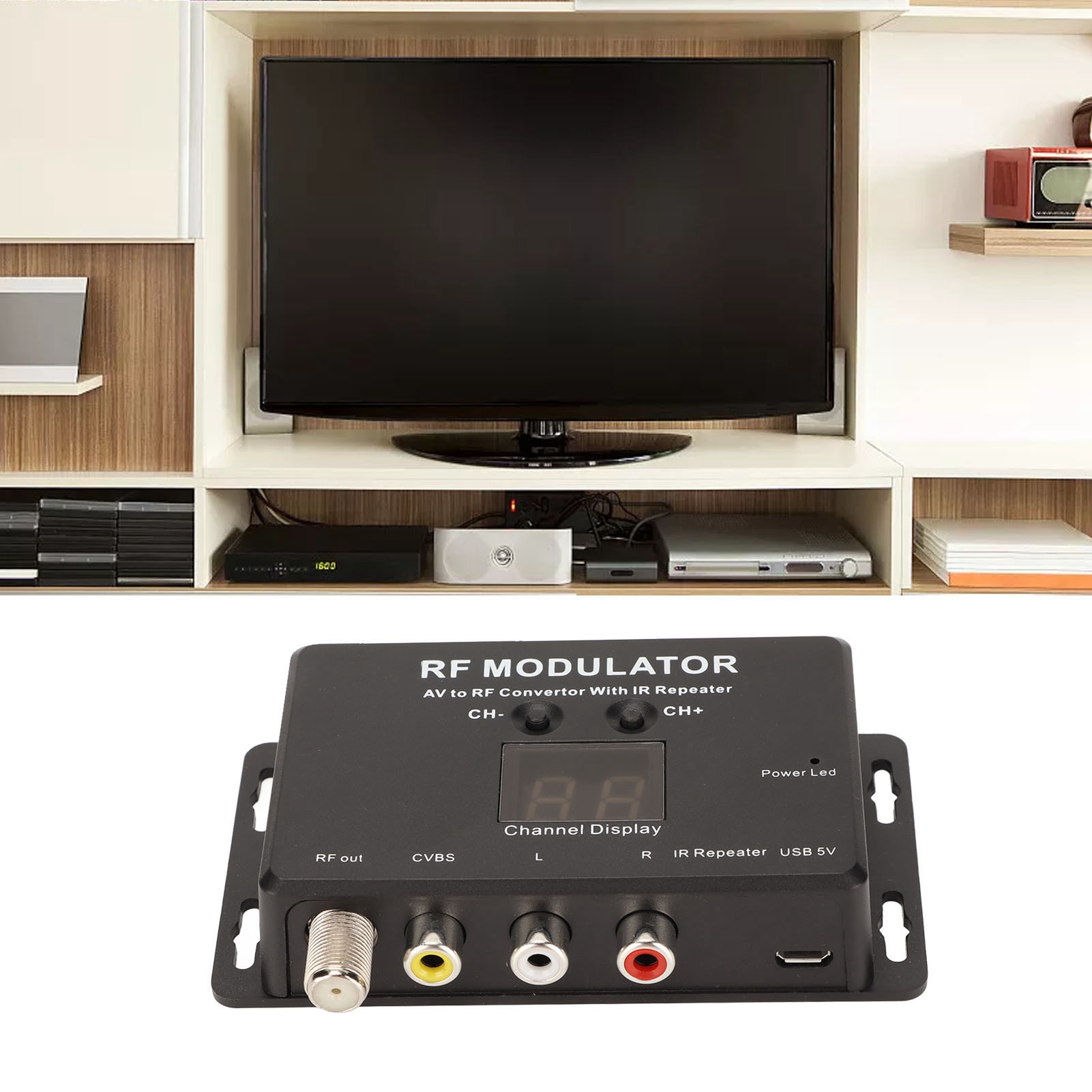 RF Modulator, AV To RF Convertor Wide Frequency Range PAL NTSC Professional for Set Top Box for DVD. 