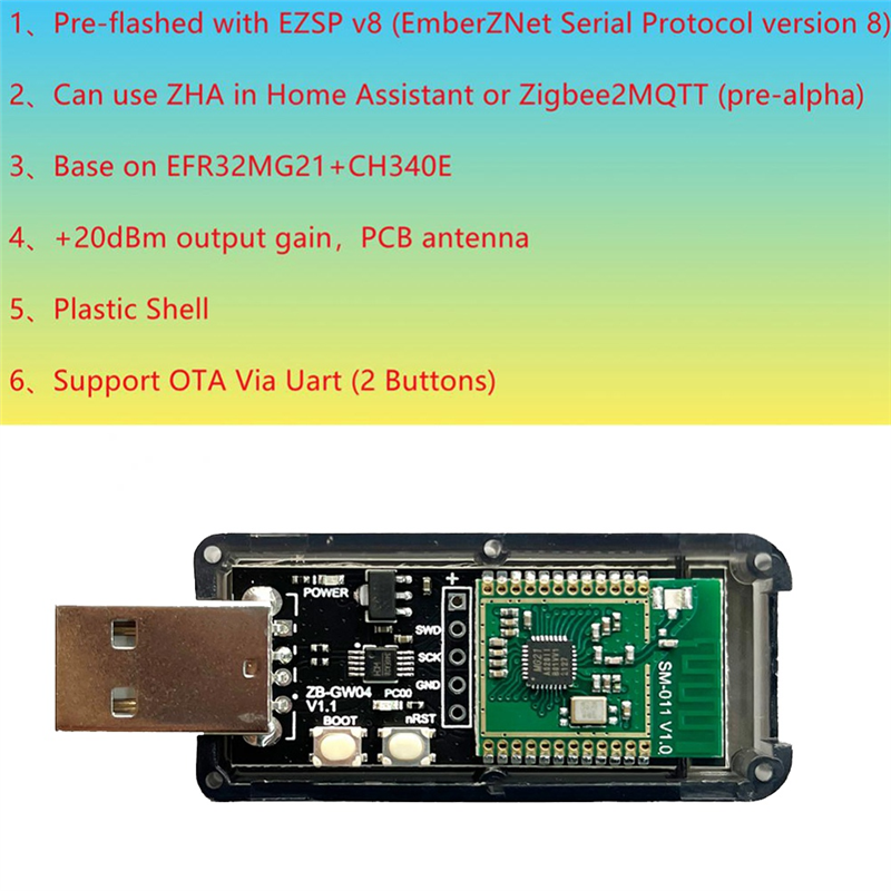 1 Piece ZigBee 3.0 Labs Mini EFR32MG21 Open Source Hub Gateway USB Dongle Chip Module Universal ZHA NCP Home Assistant. 