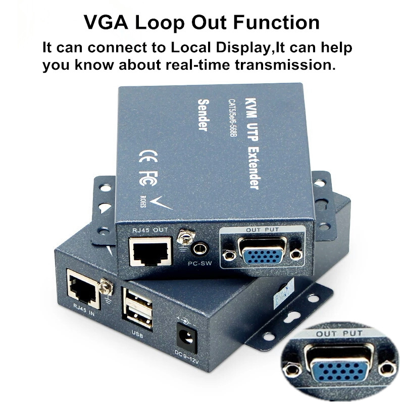 Super Quality 330ft VGA + Stereo Audio + USB Signal KVM Extender Over Cat5 Cat5e Cat6 RJ45 Cable No Delay Loss VGA Transmitter. 