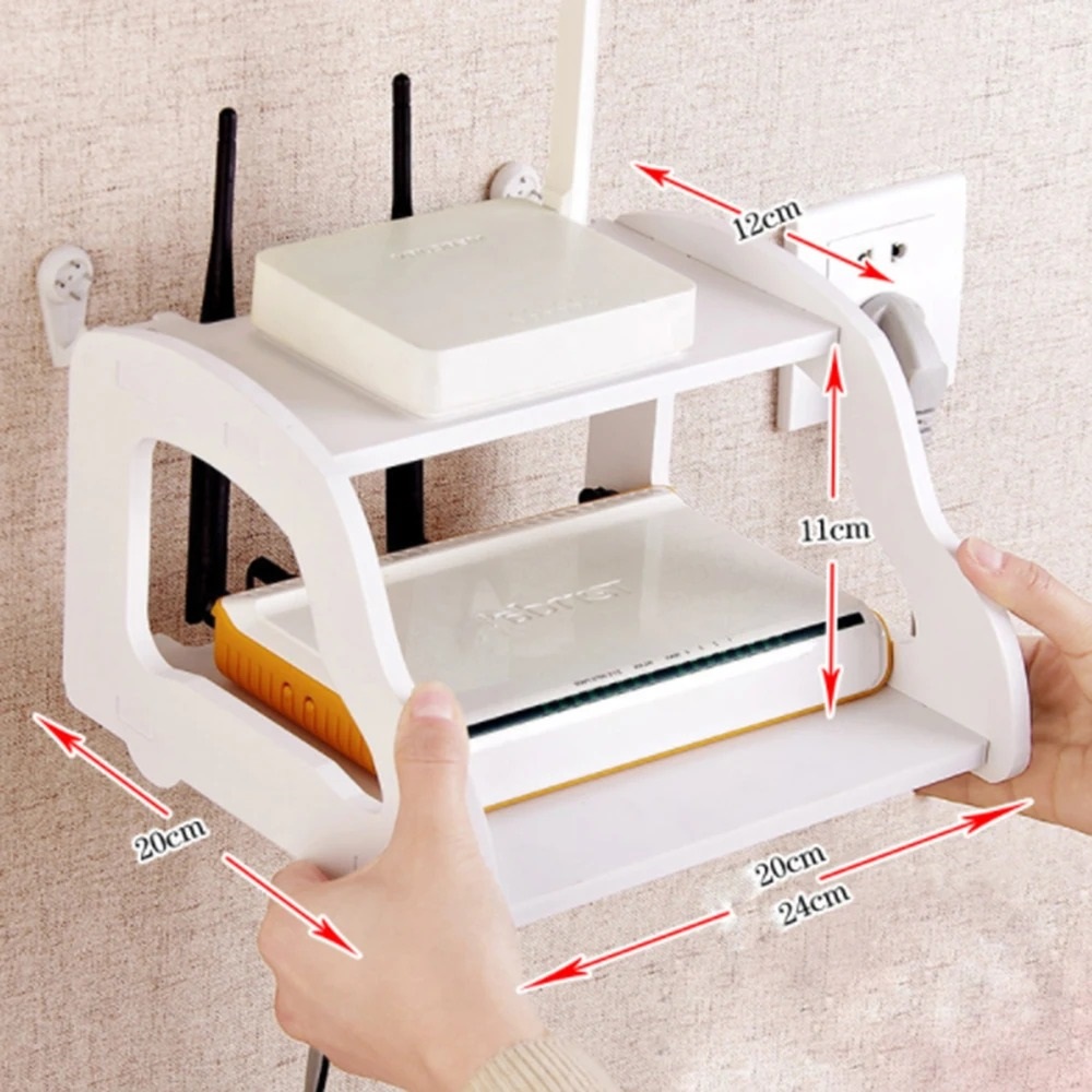 Wall Wifi Router Shelf Living Room TV Set-top Box Shelf Car Router Storage Rack Multimedia Storage Shelf Wall Mount Entertainment Unit Floating Shelf 2 Layer Mordern Shelf Best Rate. 