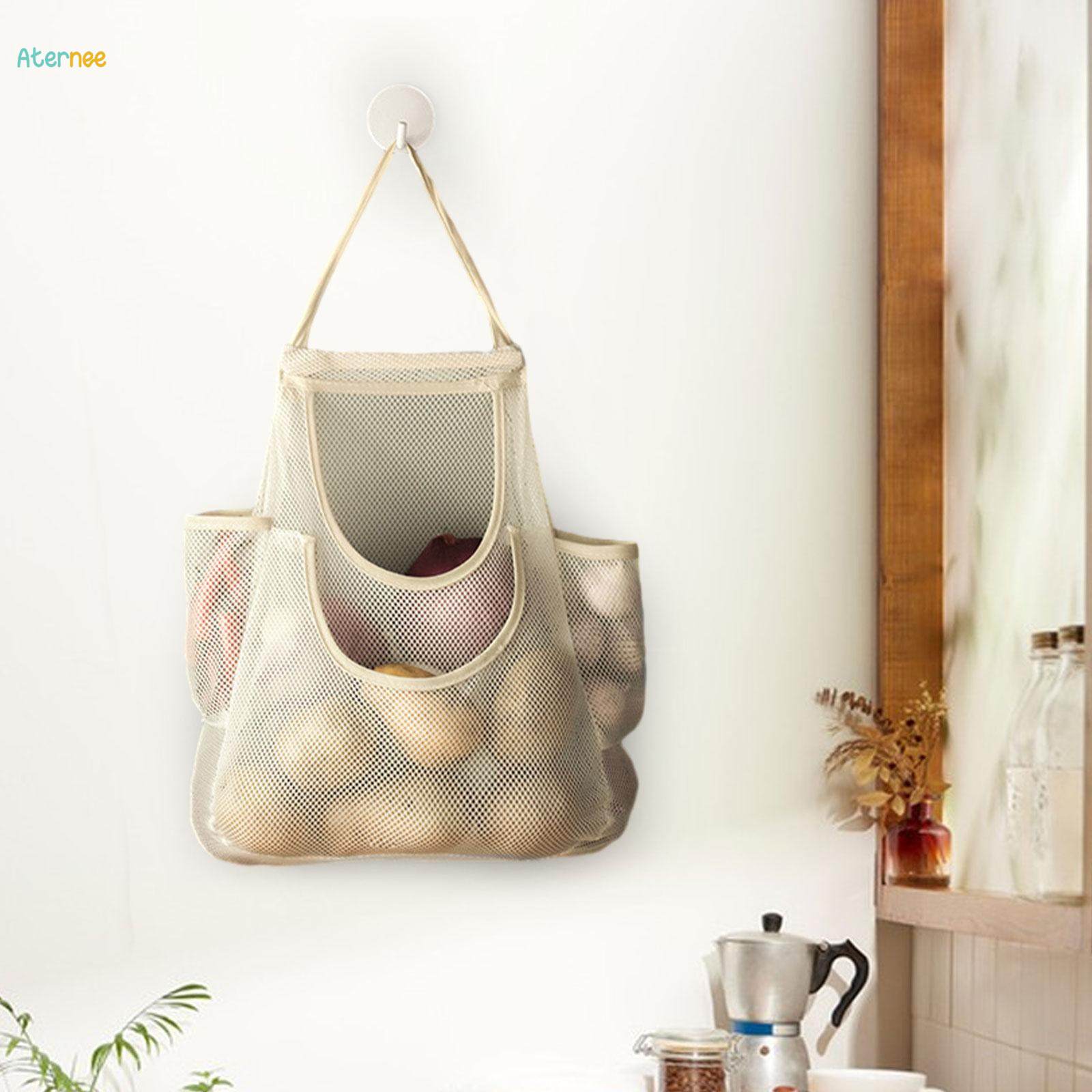 Mesh Garlic Net Bag Reusable Mesh Bag with Handle for Onions Fruit Potatoes. 