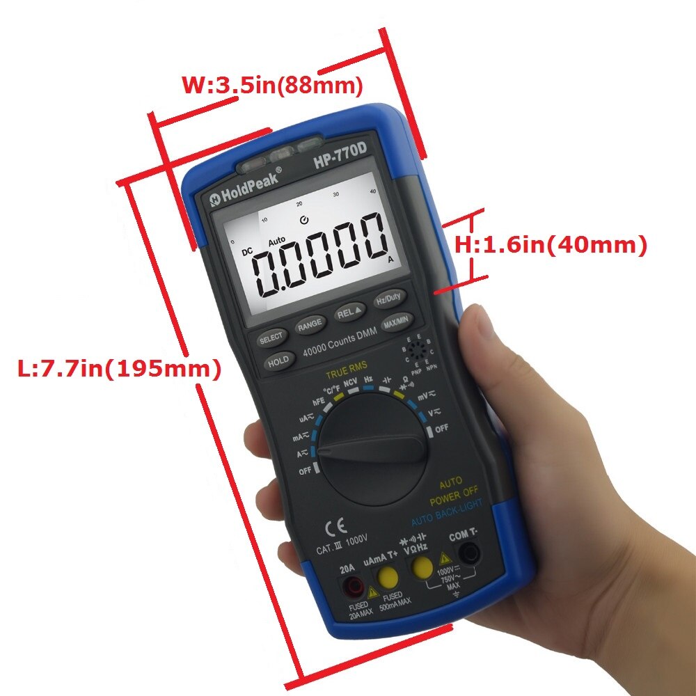 HoldPeak Digital Multimeter HP-770D High-Accuracy Auto Range True RMS 40000 Counts NCV DC Voltage Current Ohm Tester. 