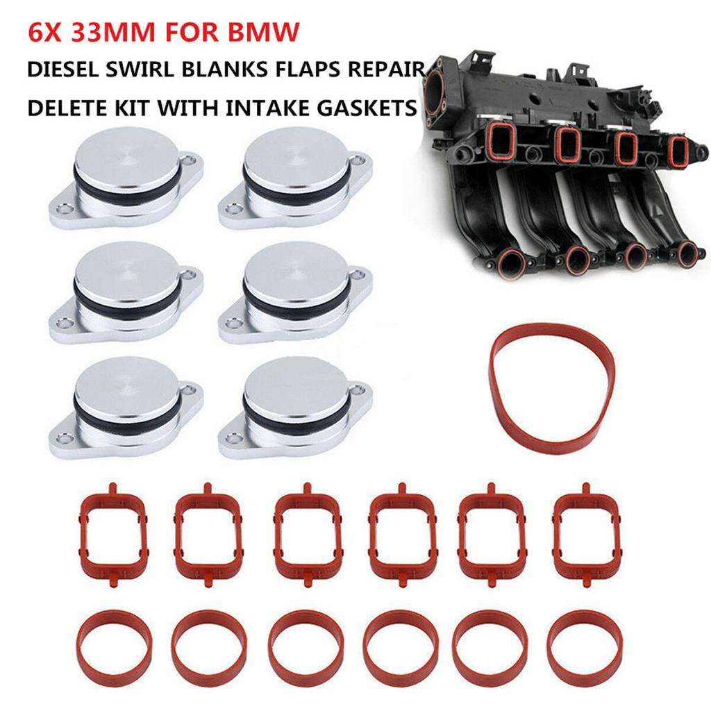 4x 33mm Swirl Flap Blank Bungs & Manifold Gaskets For BMW M57 E38 E46