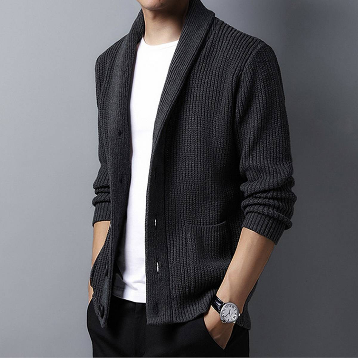 Shawl Collar Cardigan Sweater Slim Fit 
