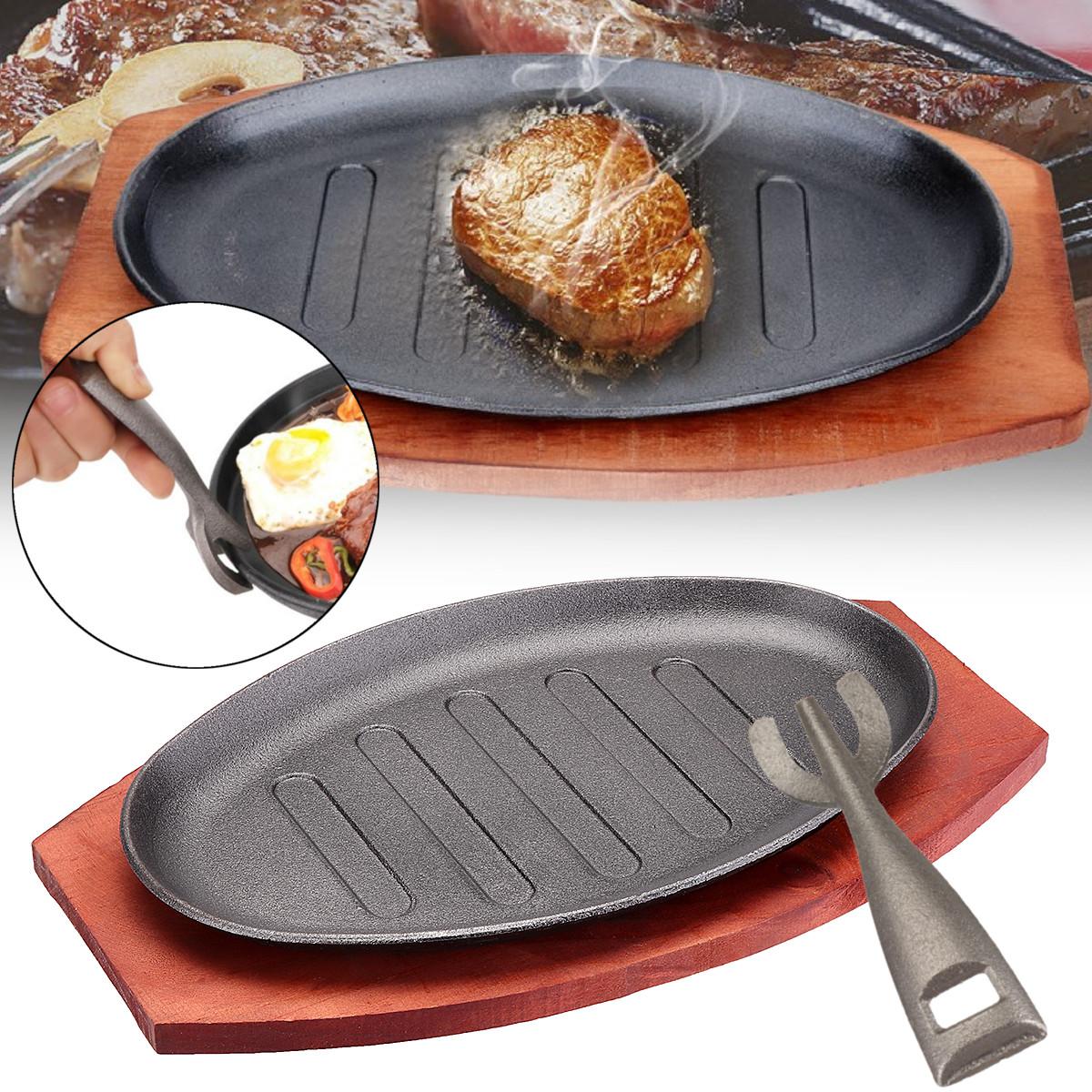 1 Pcs 12 Kitchen Cast Iron Steak Fajita Sizzling Platter Plate W Wooden Holder 12 Inches Buy Online At Best Prices In Bangladesh Daraz Com Bd