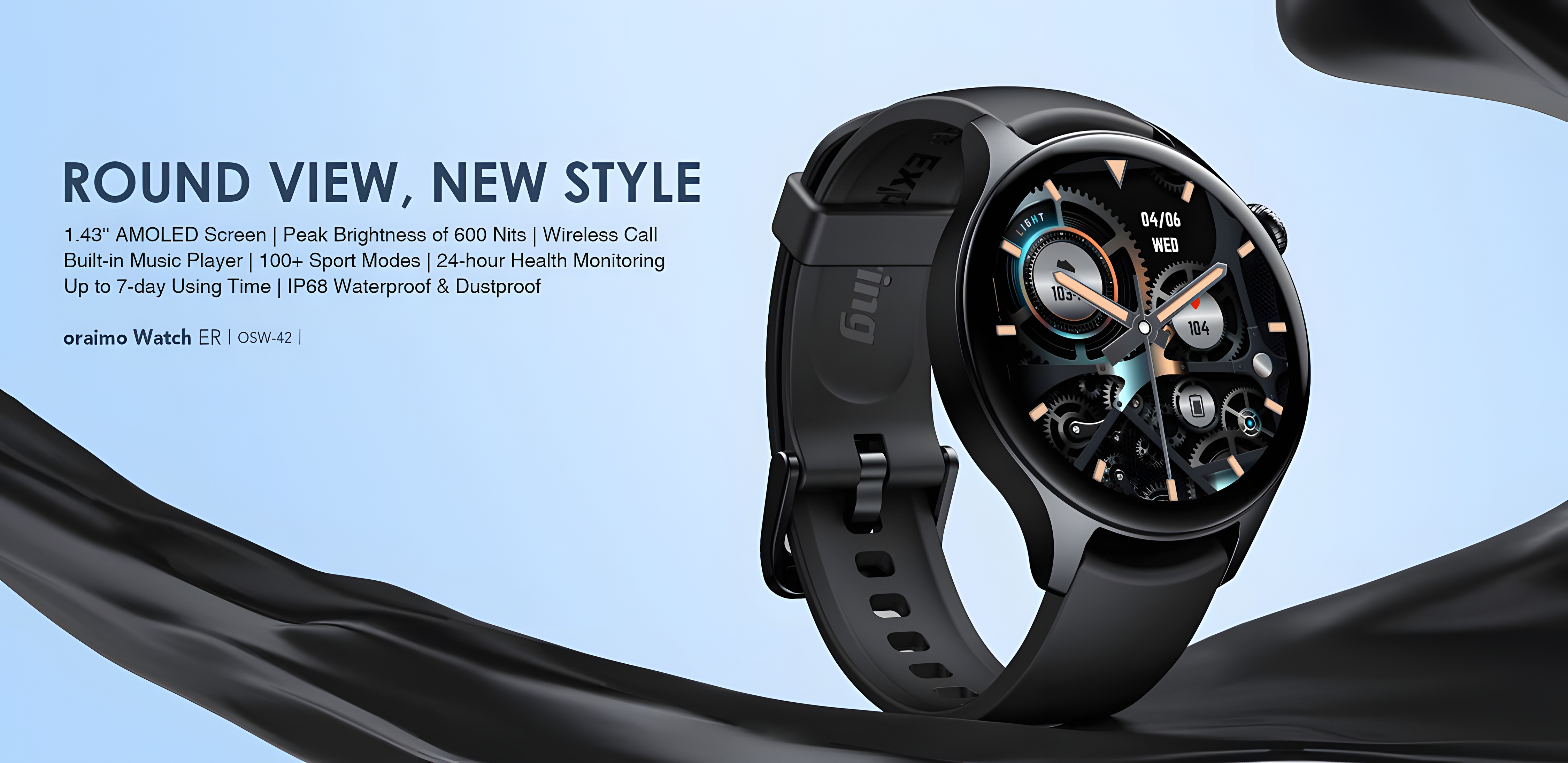 Oraimo Watch ER 1.43” AMOLED IP68 Smart Watch(OSW-42). 