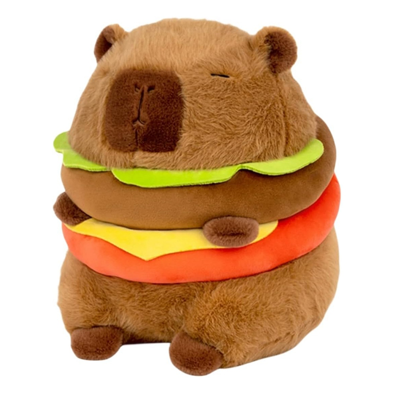 1 PCS Realistic Capybara Burger Plush, Cute Capybara Stuffed Animal Pillow Plushie Toy, Total Height About 20cm Soft Hamburger Food Stuffed Toys Doll