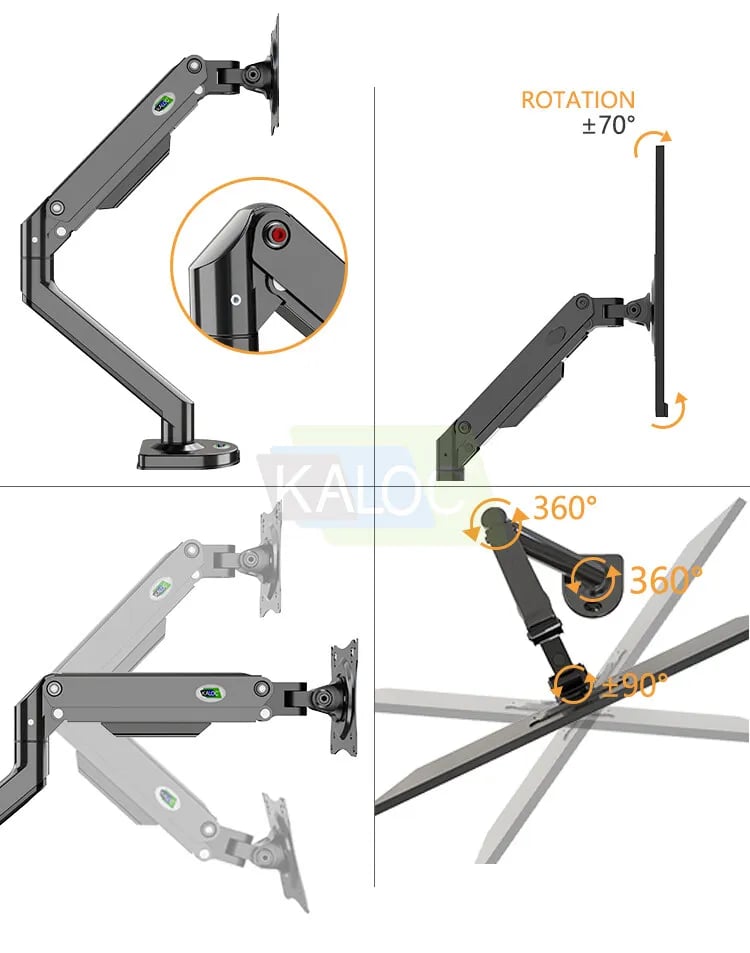 Kaloc KLC-DS90 Adjustable Single Arm Monitor Mount Stand 17” to 32” Screen Size - Black. 