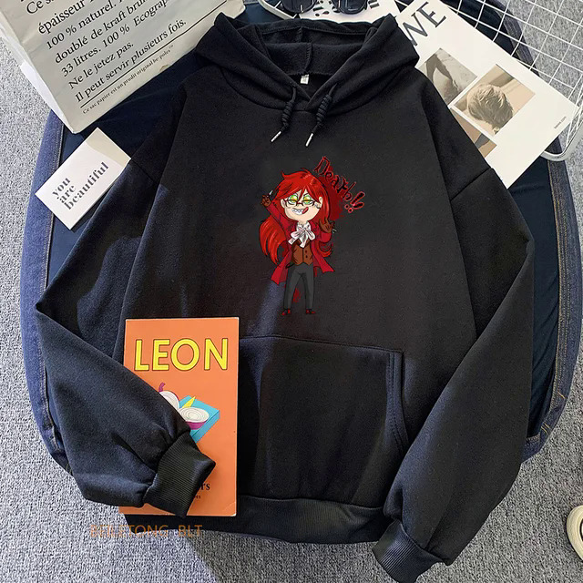 Black Butler Kuroshitsuji Grell Sutcliff Hoodie Female Anime Clothes Cute/kawaii Aesthetic Sweatshirt Autumn/winter Fleece Hoody. 