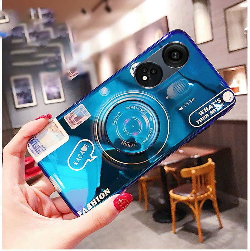 New Phone Case For OPPO A98 Cover Camera Cute Cartoon Soft Silicone Couple Stand Anti Drop For OPPO A98 Case