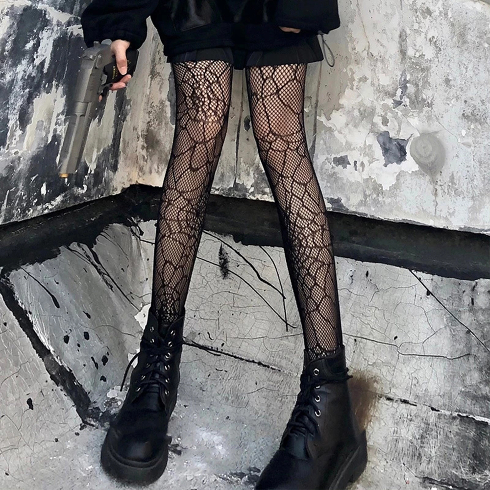 Dark Gothic Pantyhose G Fishnet Black Silk Spider Web Hollow Stockings Summer Thin Pattern Bottoming Tights Pantyhose