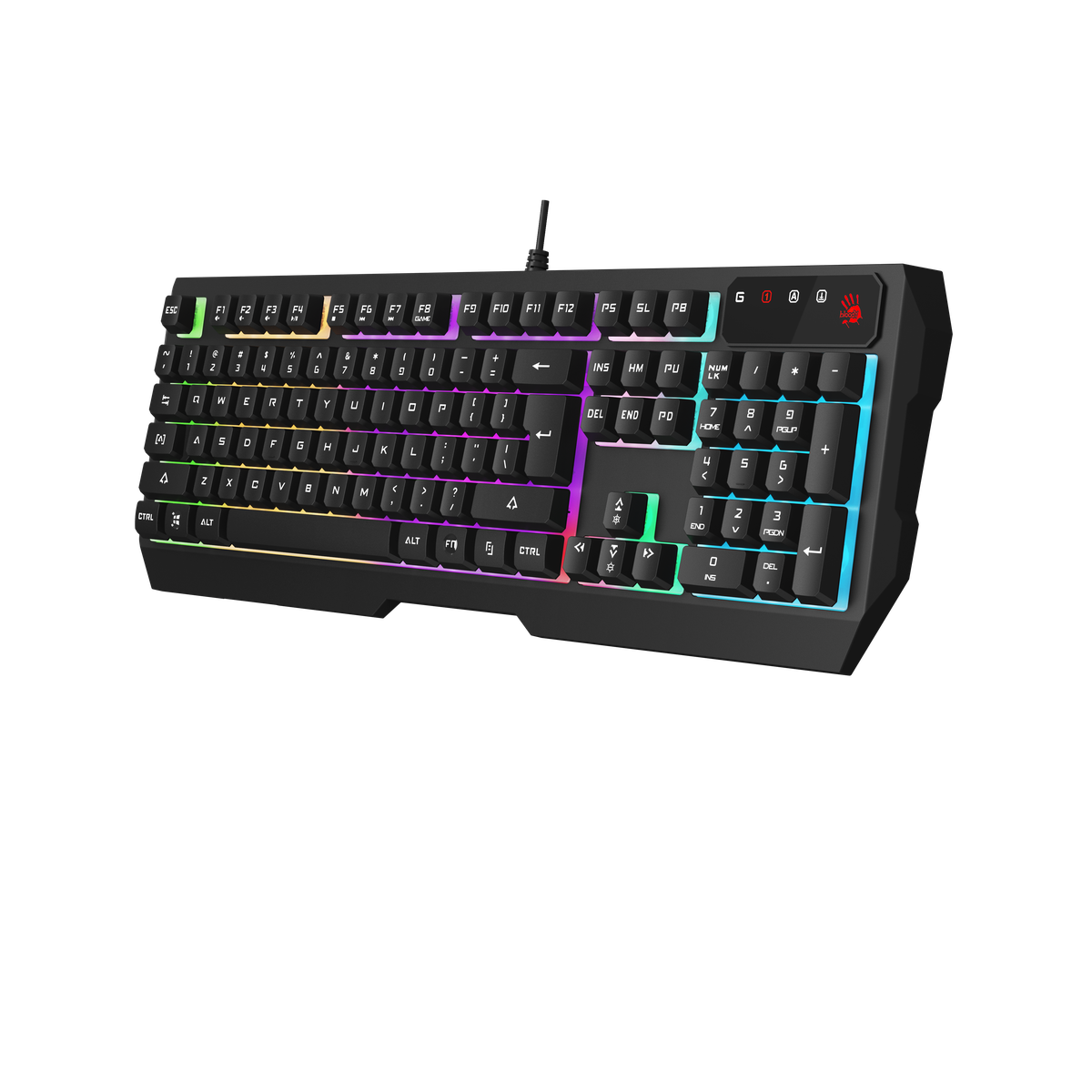 A4tech Bloody B135N Neon Gaming Keyboard - Multi-Key Rollover - 4 Gaming Keycaps - 1ms Key Response - Adjustable Backlights - Game Mode. 