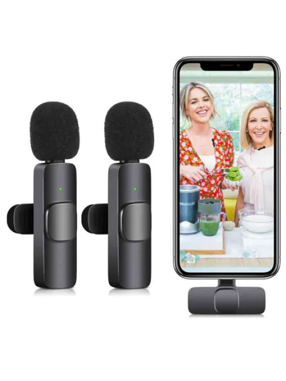 K9 Wireless Lavalier Type-C Double Microphone Upgraded Plug-Play Auto-Syncs  Mic For Vlogs Interview Youtubers (NO APP or Bluetooth Needed)