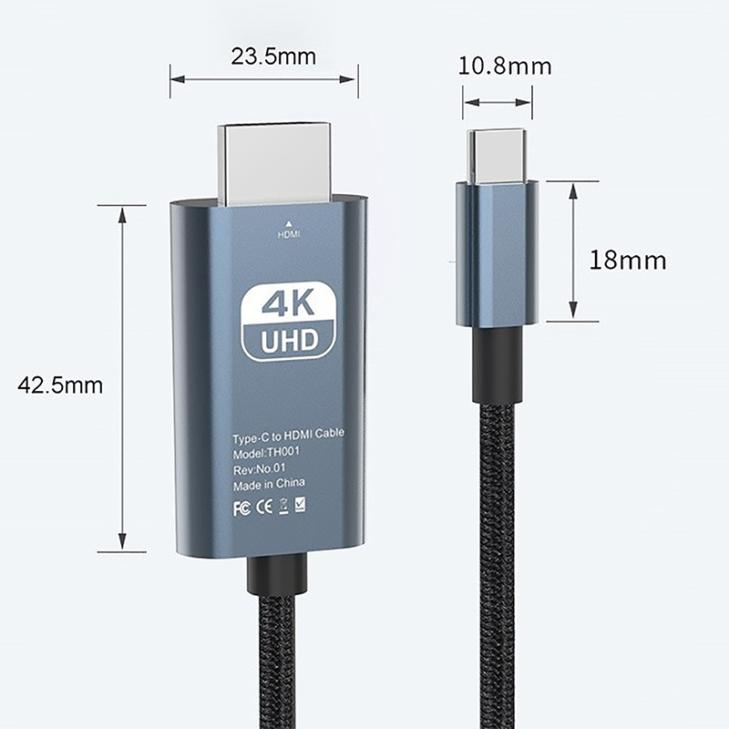 2m HDMI Projection Cable USB Type C To HDMI Cable 2m 4K High-definition Adapter For Mobile Phone Connect TV Laptop Projector. 