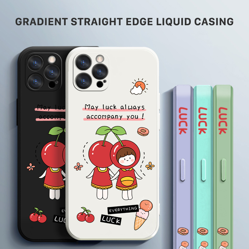 For Samsung S21 Ultra 5G Fashion Cherry Girl Design Side Design Phone Case Square Edge Pattern Liquid Silicone Casing Full Cover Camera Shockproof Protection Case. 