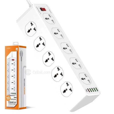 LDNIO SC10610 2500W 10 Sockets + Type-C PD + QC3.0 6 USB Ports Power Strip Adapter. 