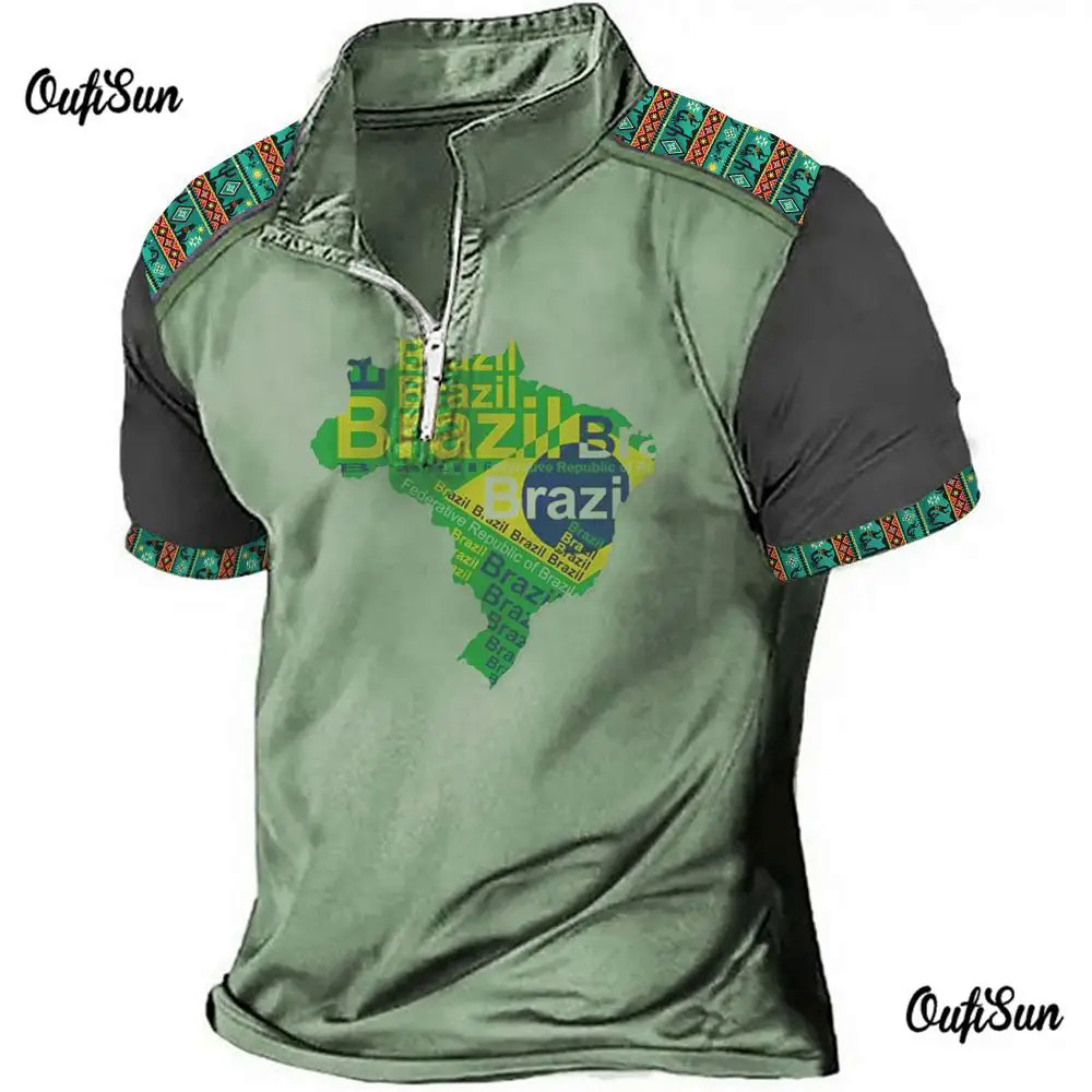 Vintage Polo Shirt For Men 3d Map Print Golf T-Shirt Motorcycle Zip Polo T-Shirt Summer Quick Drying Oversized Men Clothing Tops Dislikelike. 