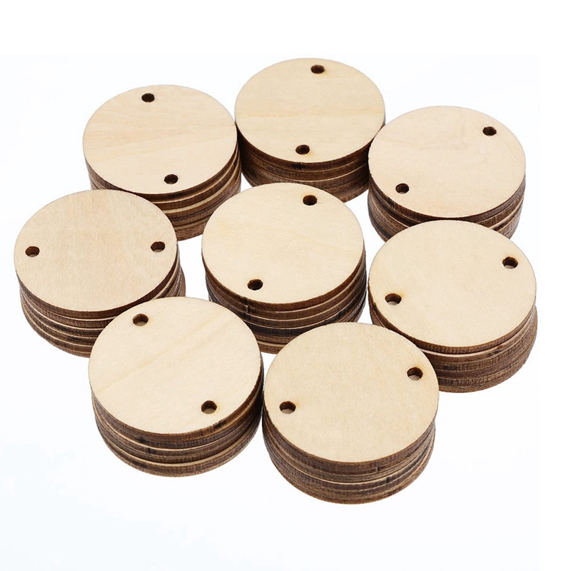 100 Pieces Circle Wooden Tags Birthday d Tags with 2 Holes for Birthday d Chore d DIY Crafts, 1.5 Inches. 