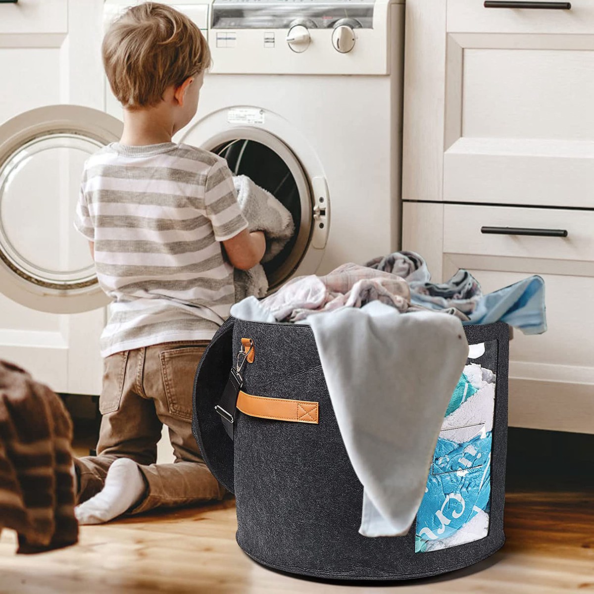 Round Hat Storage Box - Foldable Hat Box with Lid Dark Grey. 