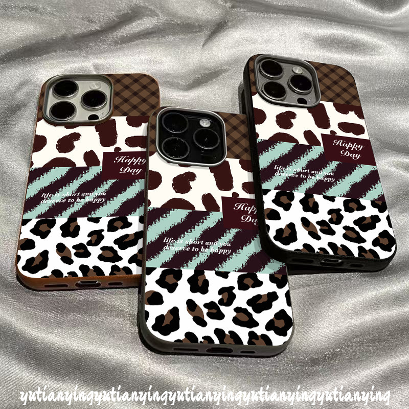 Retro Leopard Print Lattice Splice Skin Feel Leather Texture Case Compatible for IPhone 16 11 15 13 14 12 Pro Max 16Plus 16 14 15 Plus X XR XS Max Luxury 2 in 1 Metal Lens Frame Cover