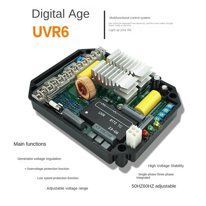 1 PCS UVR6 Automatic Voltage Regulator AVR AC170-480V Black Single/Three-Phase Regulator for Mecc Alte Generator Diesel Genset Parts. 