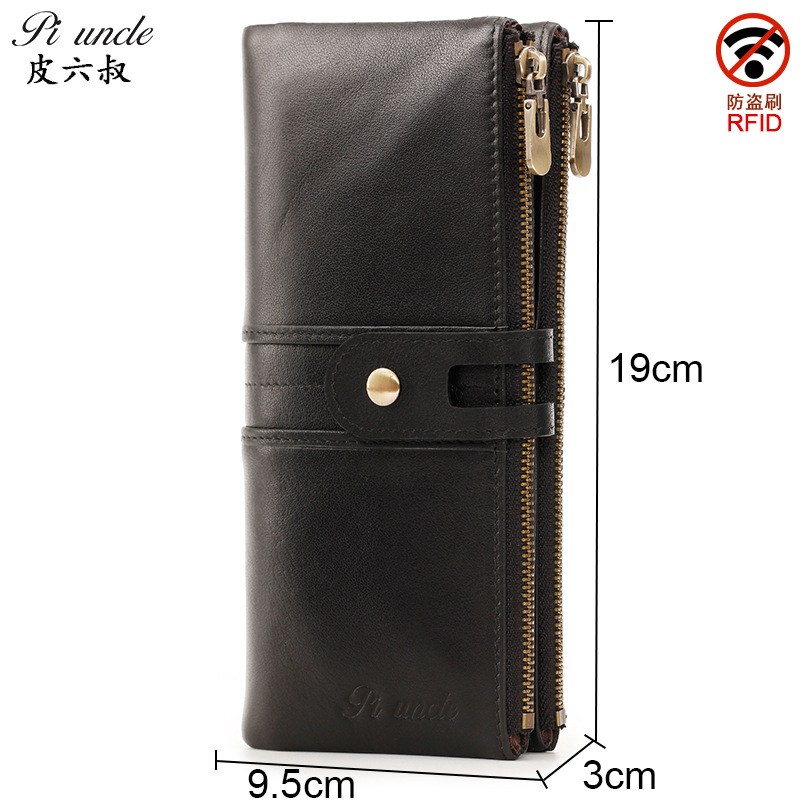 PI UNCLE cross-border exclusive genuine leather men's wallet, first layer cowhide clutch, multi-functional wallet. 