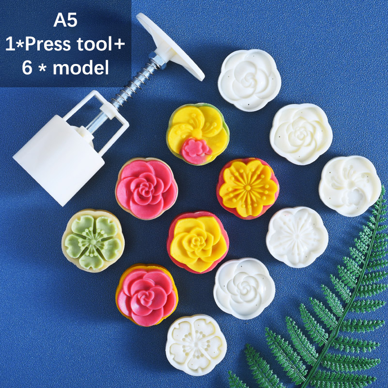 1set Flower Patterns Moon Cake Mould 3D DIY Mooncake Mold Baking Decor Tool. 